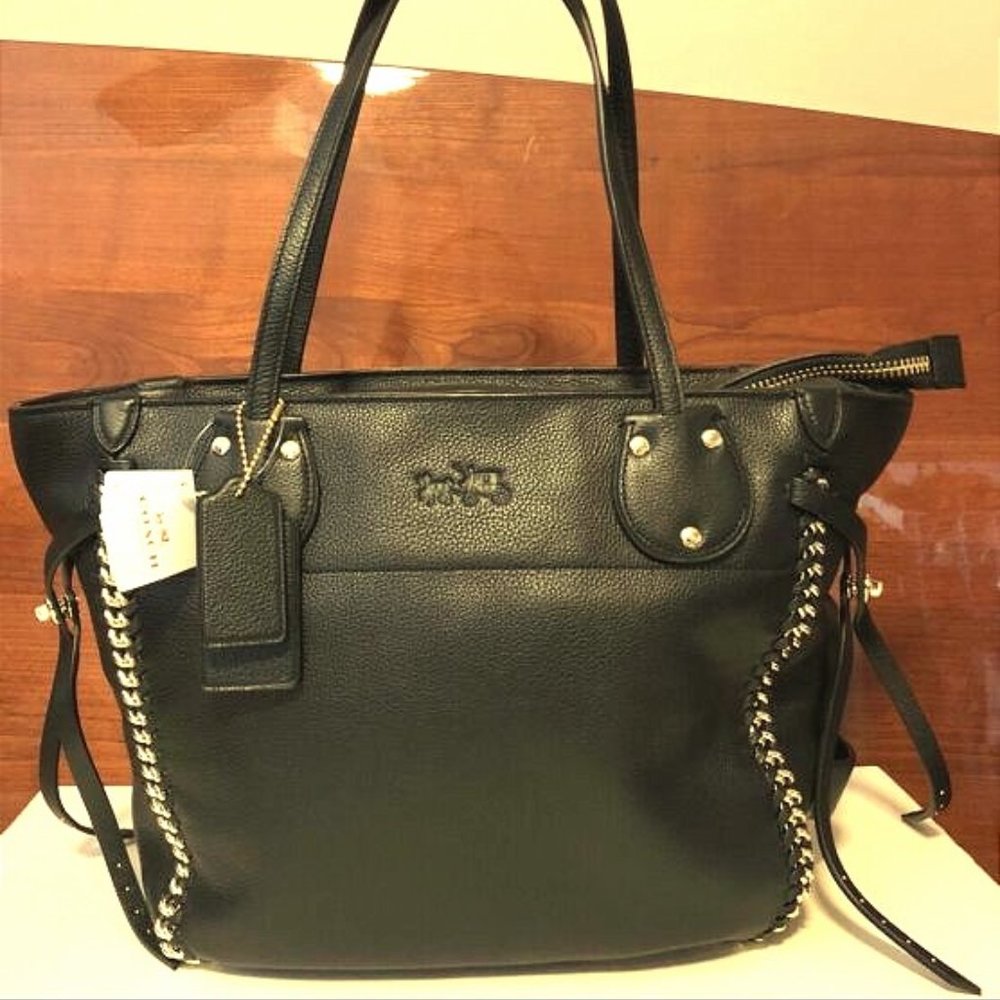 Brand New Coach Black Leather Whiplash Tatum Tote